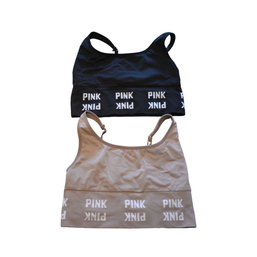 Victoria's Secret Pink Longline Sports Bra Bundle Black Tan Athleticwear Large